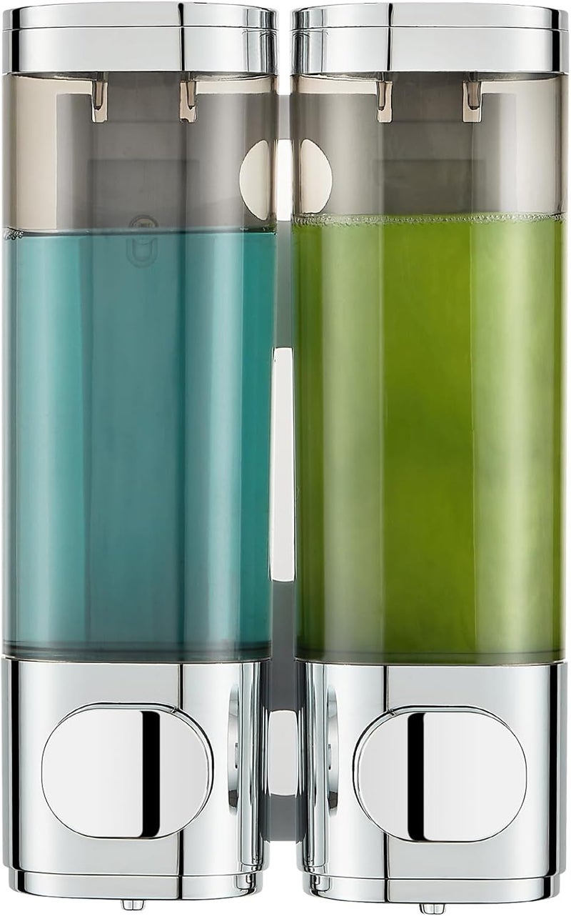 pollock Shampoo Dispensers for Shower Wall Mounted, Shower Shampoo Dispenser 2 Chamber No Drill Shampoo and Conditioner Dispenser Body Wash Dispenser for Bathroom,Large Capacity,Chrome - Image 1
